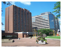 A view of the Sheraton from the north east corner of Copps Plaza
